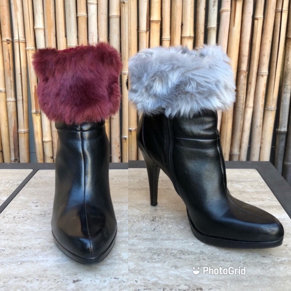 BRAND NEW Burgundy Wine Faux Fur Cuff Boot Topper Leg Warmer - Picture 2 of 5